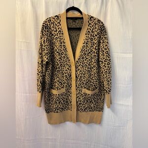 J. Crew Tan and Black Leopard Print Cardigan Sweater